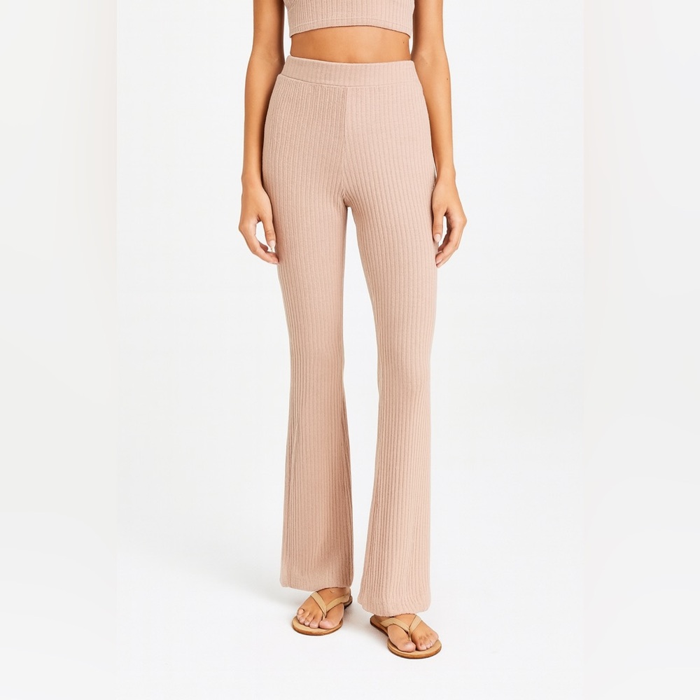 L*Space light pink Jasper ribbed flare pant pull on casual Sz M NEW